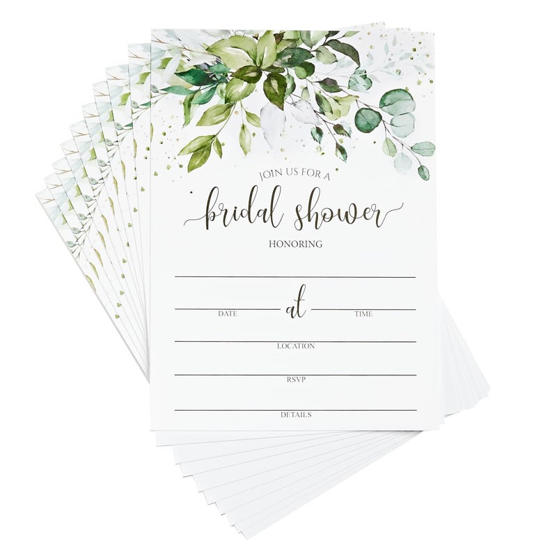 All-Ewired-Up All Ewired Up 50 Greenery Eucalyptus Bridal Shower Invitations and 50 Envelopes, Boxed Set, Sage (Large Size 5x7) - (100 pieces) - Image 5